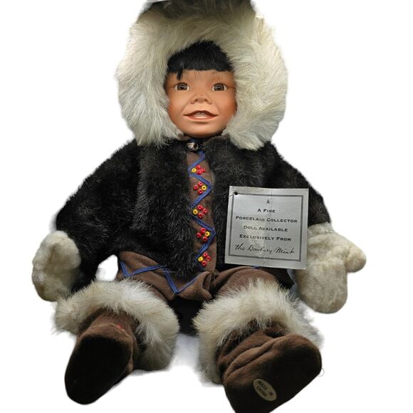 1992 Ethnic Eskimo Doll Porcelain by Danbury Mint Collectors Doll Vintage - Picture 1 of 16